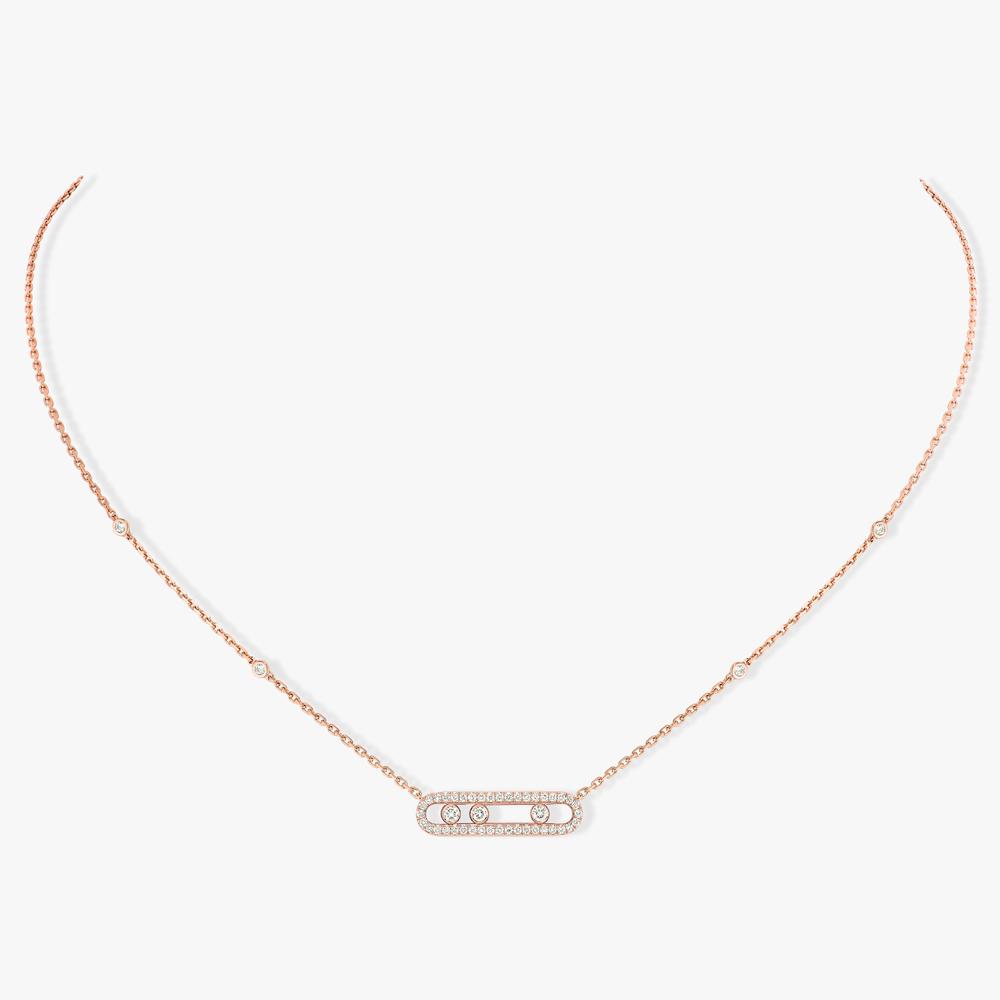 Pink Gold Diamond Necklace Baby Move Pavé