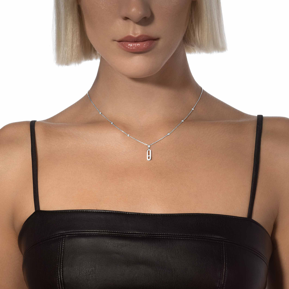 Move Uno Long Necklace White Gold Diamond Necklace