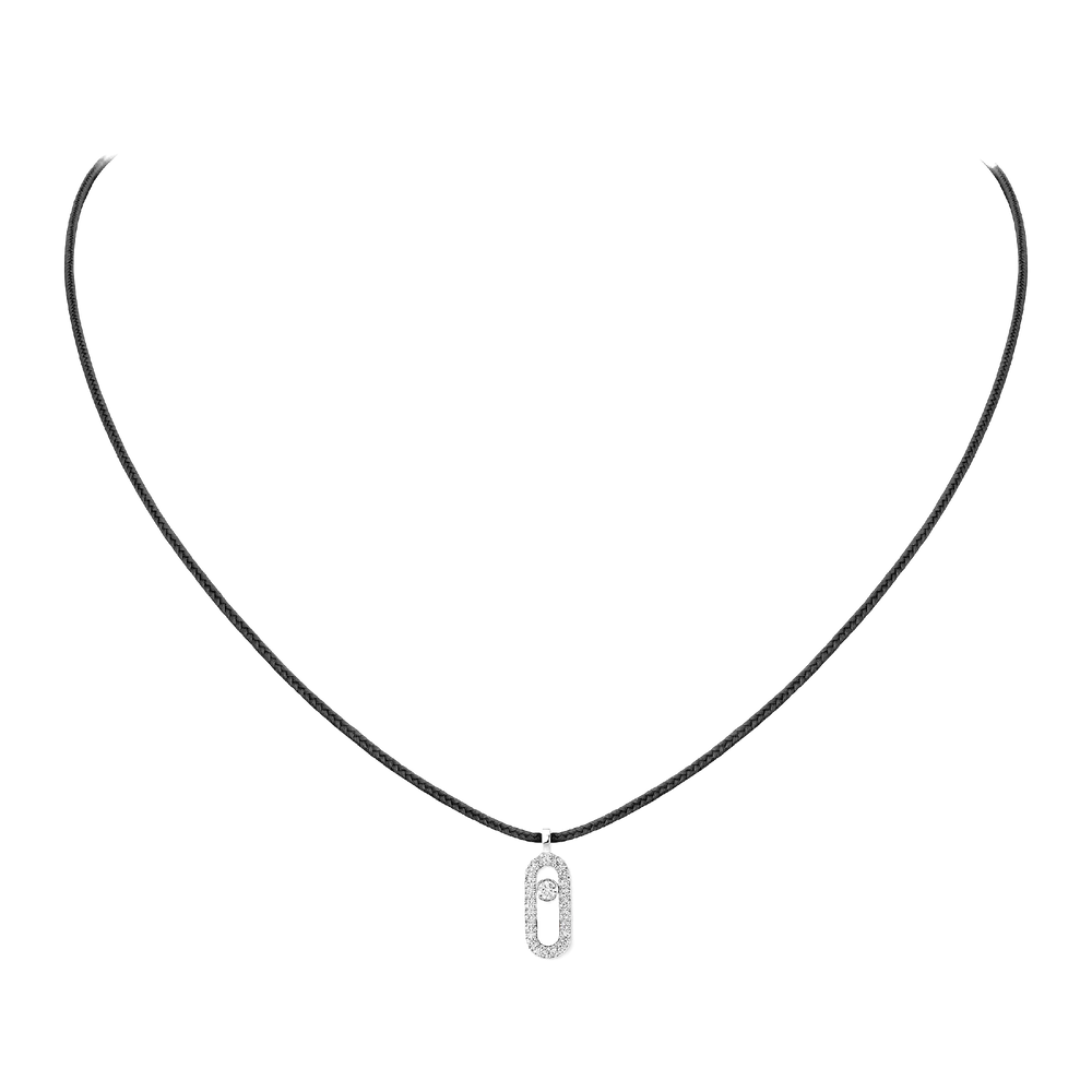 Messika CARE(S) Black Cord Pavé Necklace White Gold Diamond Necklace