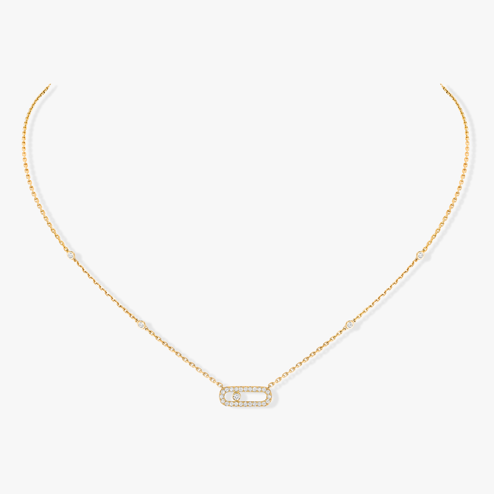 Yellow Gold Diamond Necklace Move Uno Pavé