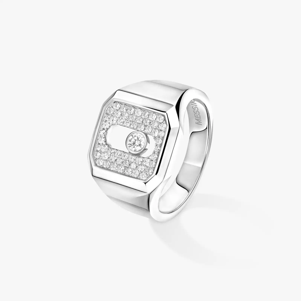 Chevalière Move Joaillerie Pavée Bague Diamant Or Blanc