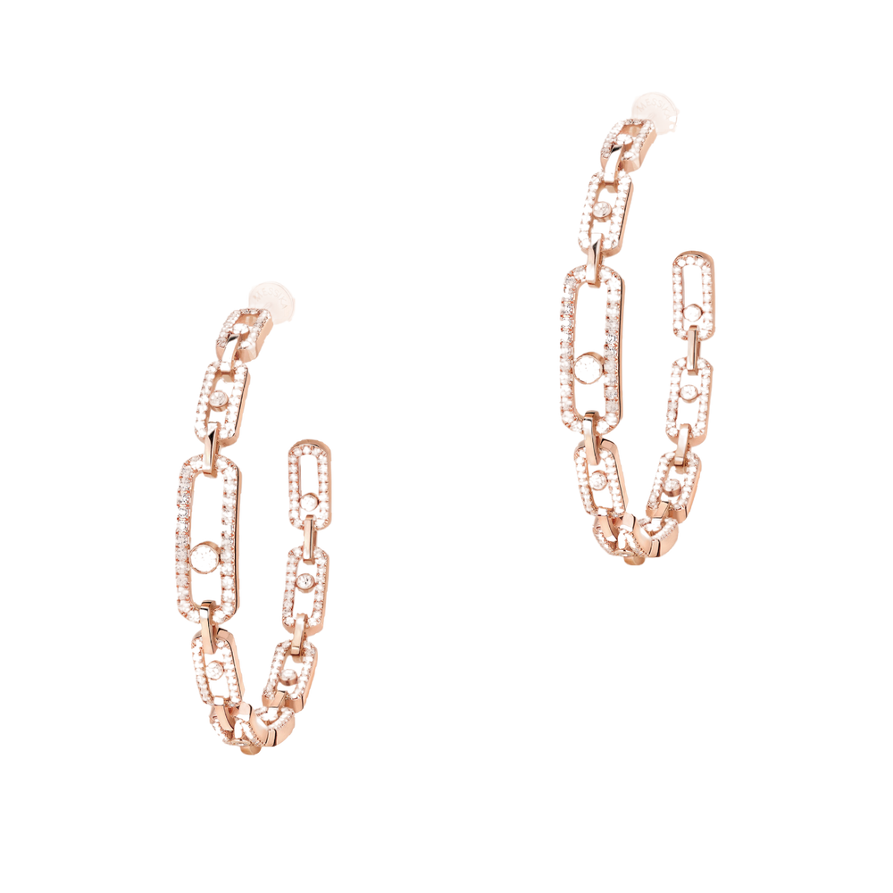 Pink Gold Diamond Earrings Move Link MM Hoop Earrings