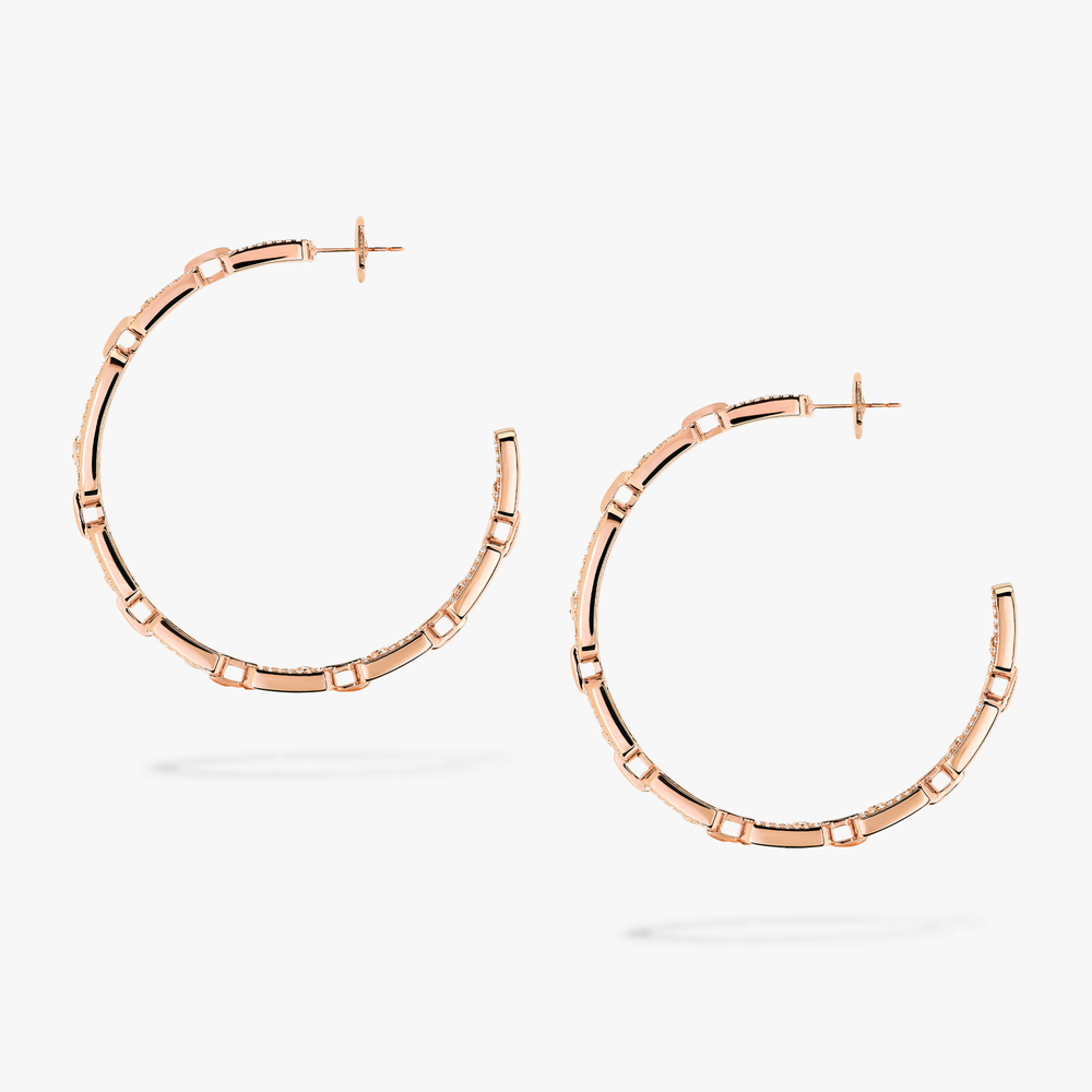 Pink Gold Diamond Earrings Move Link MM Hoop Earrings