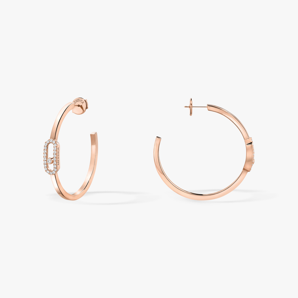 Move Uno Small Hoop Earrings Pink Gold Diamond Earrings