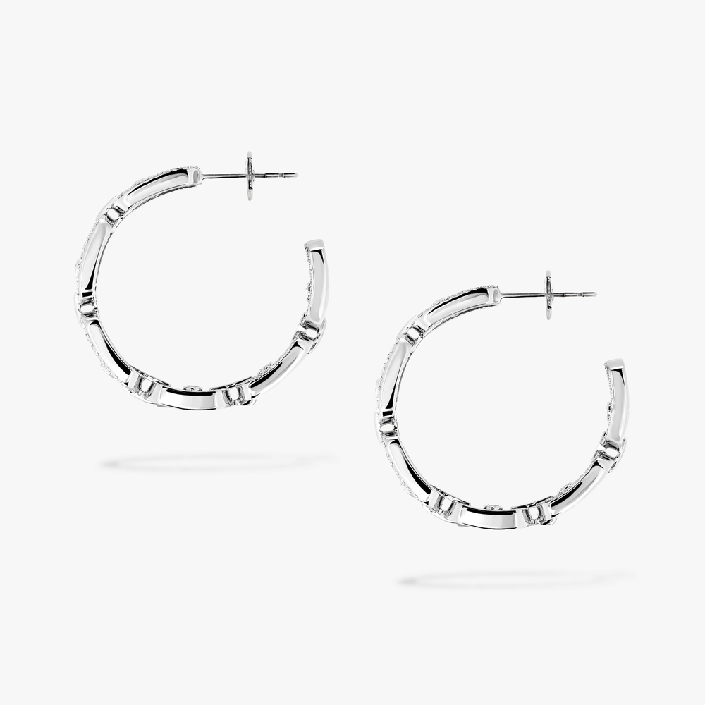 White Gold Diamond Earrings Move Link SM Hoop Earrings