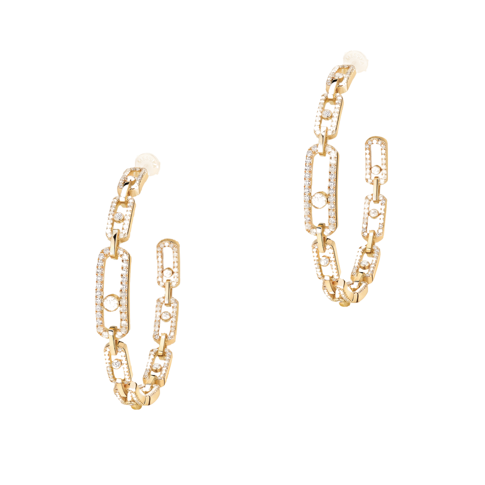 Yellow Gold Diamond Earrings Move Link MM Hoop Earrings